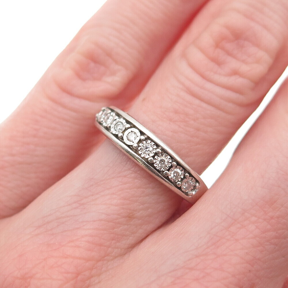 925 Sterling Silver Real Round-Cut Diamond Half Eternity Ring Size 6.25
